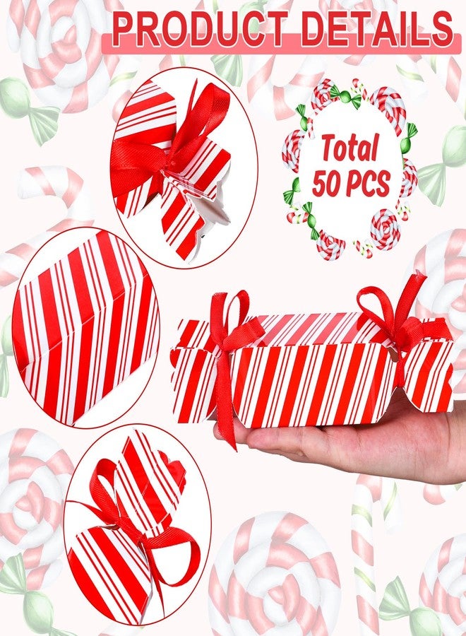 وولاين مجموعة علب هدايا عيد الميلاد من والين، ٥٠ قطعة، مزينة بشريط، علبة حلوى لطيفة مخططة باللونين الأحمر والأبيض، علب بسكويت ومخبوزات، علبة هدايا عيد الميلاد، حاوية ورقية مزخرفة للهدايا، مناسبة لحفلات استقبال المولود الجديد، وأعياد الميلاد، وحفلات الزفاف. - Image 3